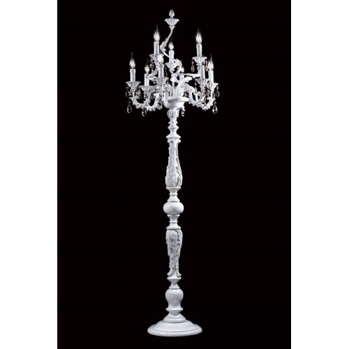 Floor lamp with flambeau in white wood and crystal TP-179