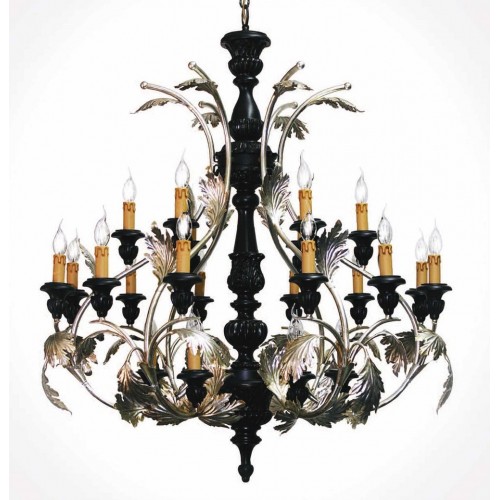 Classic chandelier in black wood and antique silver leaf metal TP-183