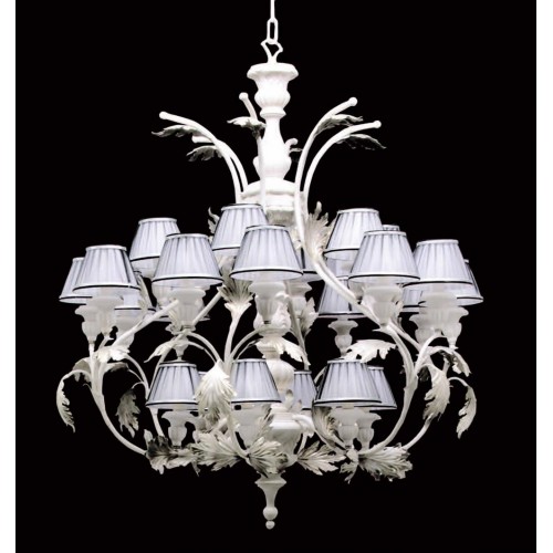 Classic chandelier in white wood and antique silver leaf metal with lampshades TP-184