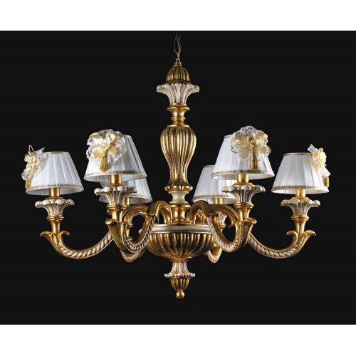 Ivory and gold leaf chandelier with rhinestones and lampshades TP-185