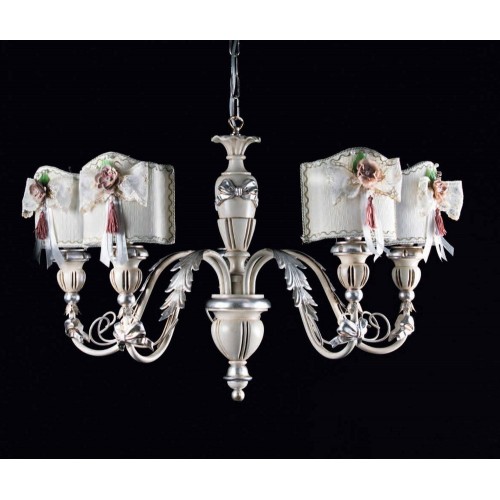 Classic chandelier in ivory and silver leaf with lampshades TP-195