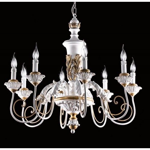 Classic chandelier in white wood and gold leaf  TP-199