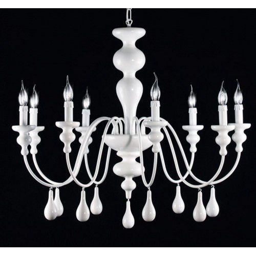 Modern chandelier in wood and polished white metal TP-202