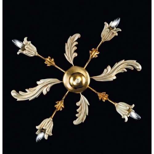 Ceiling lamp in ivory wood and antique gold leaf  TP-204