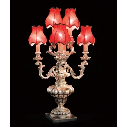 Flambeau table lamp in silver leaf wood with lampshades TP-206