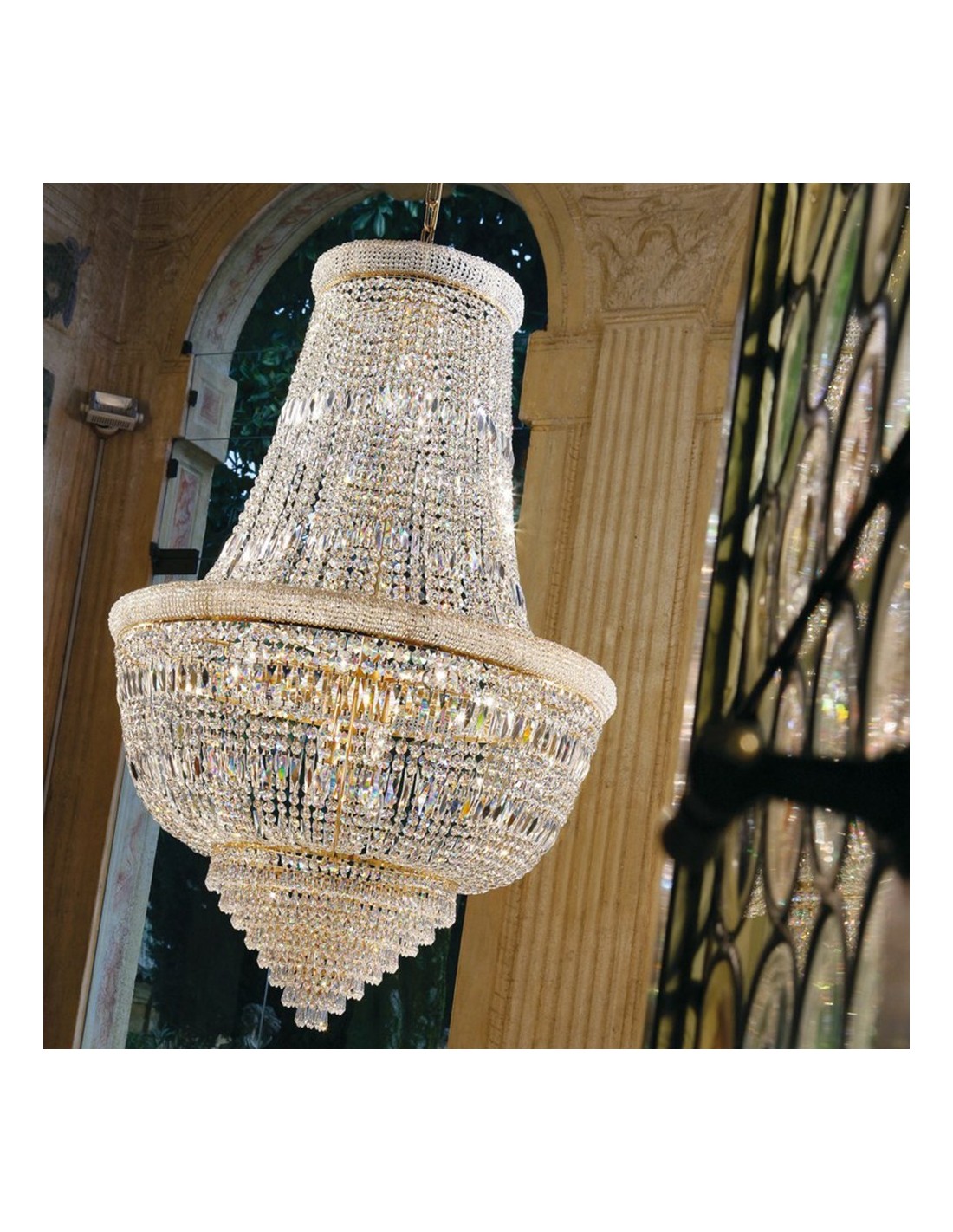 Lampadario cristallo classico a candelabro cromato 10 punti luce