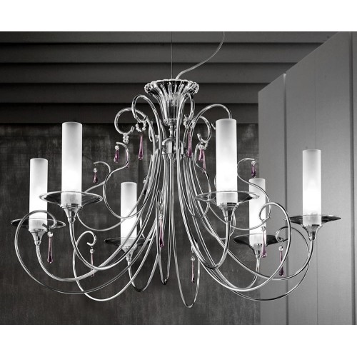 Modern chrome chandelier with glass BELL-1