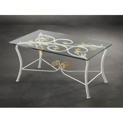 Classic living room table wrought iron white gold glass BELL-9