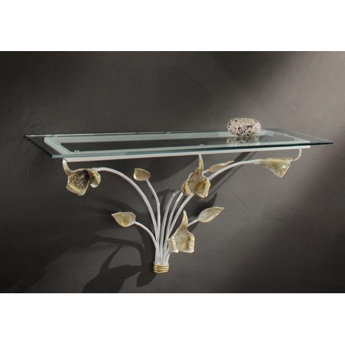 Classic wrought iron storage wall console with gold glass BELL-10