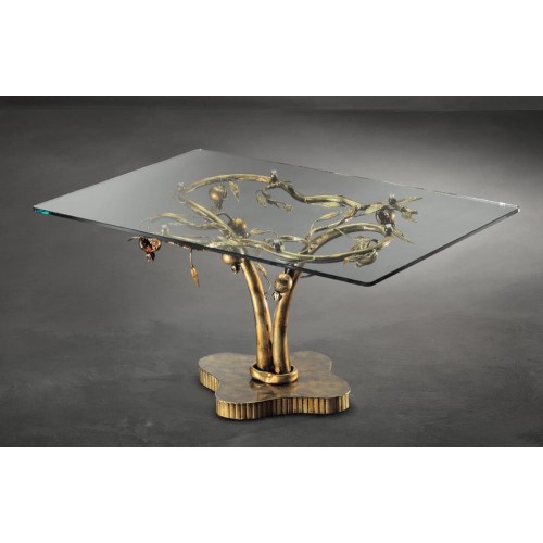 Classic wrought iron living room table with brown gold glass BELL-20