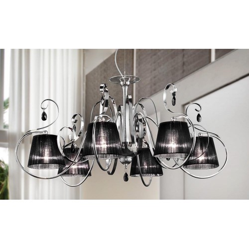 Classic pendant light in black chromed crystal BELL-67