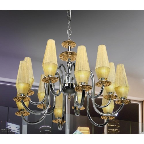 Classic pendant lamp in chrome amber lampshade BELL-76