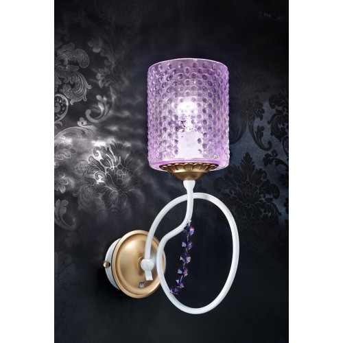 Classic white crystal wall light with lilac shade BELL-79