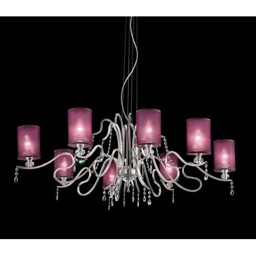 Lampadario a sospensione classico con cristallo argento viola BELL-101