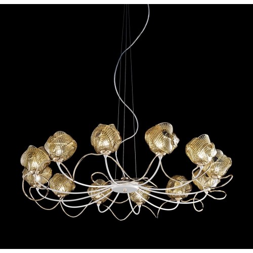 Classic pendant lamp in amber white gold glass  BELL-165