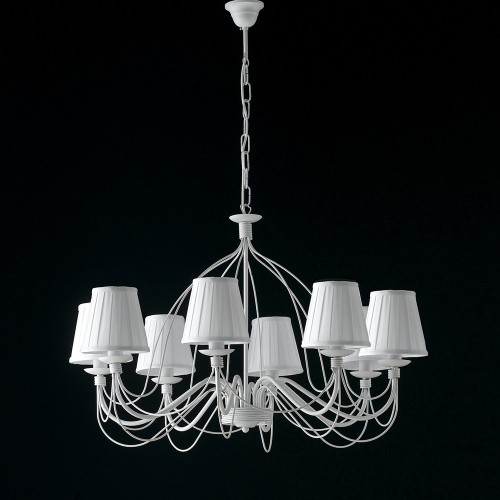 White shabby chic wrought iron chandelier with bon-210 lampshades