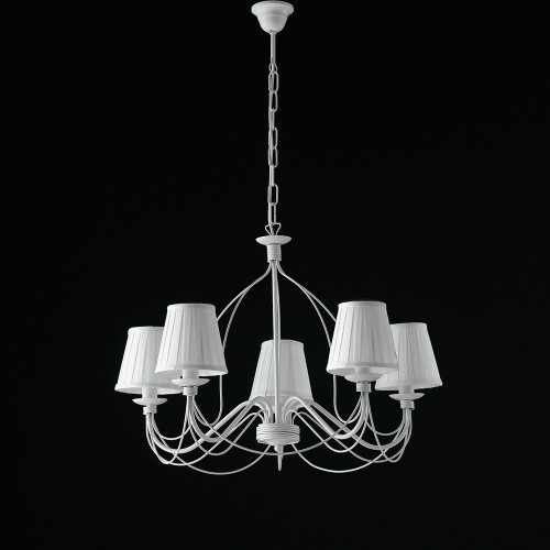 White shabby chic wrought iron chandelier with bon-211 lampshades