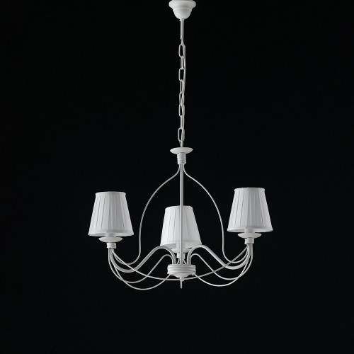 White shabby chic wrought iron chandelier with bon-212 lampshades