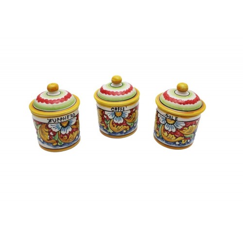 Set di 3 barattoli in ceramica di sale zucchero e caffè fiore rosso Art 8