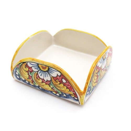 Square napkin holder in ceramic decorated with red flower Art 9