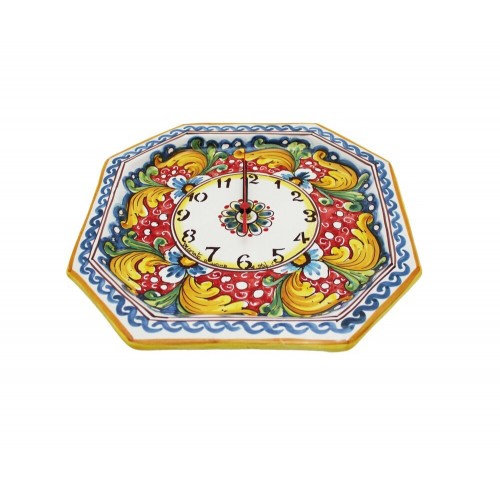 Orologio in ceramica siciliana originale fiore rosso Art 24