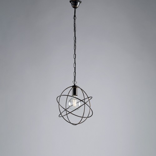 Suspension chandelier in black and gold wrought iron 1 light bon-279