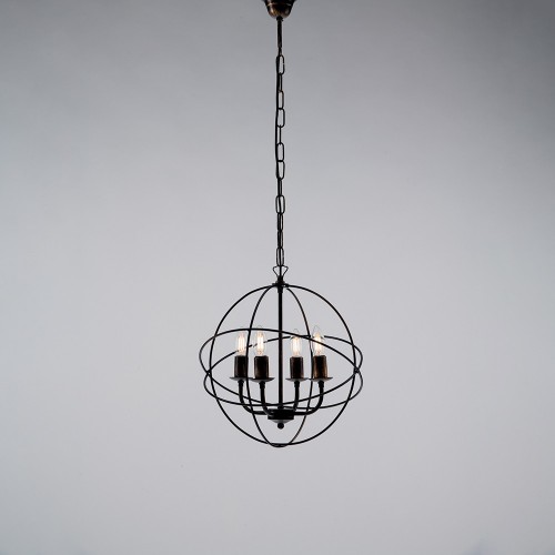 Suspension lamp in black and gold wrought iron 4 lights bon-280