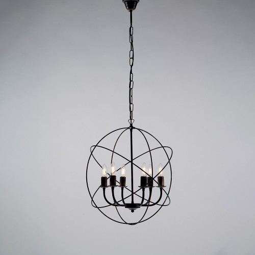 Suspension chandelier in black and gold wrought iron 6 lights bon-281