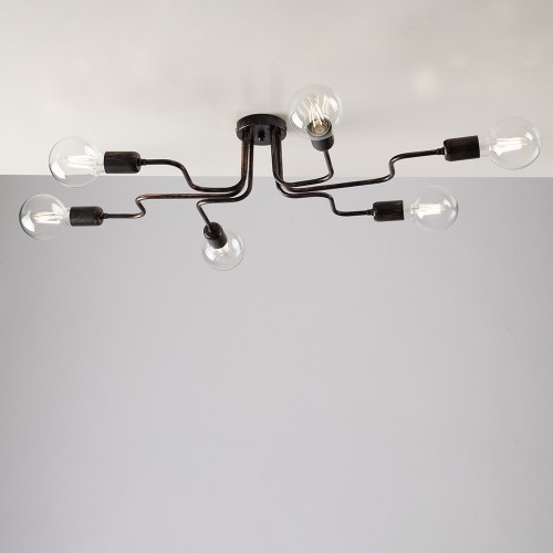 Plafoniera vintage da soffitto industrial nero e rame bon-283