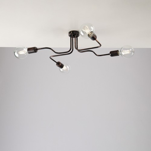 Plafoniera vintage da soffitto industrial nero e rame bon-284