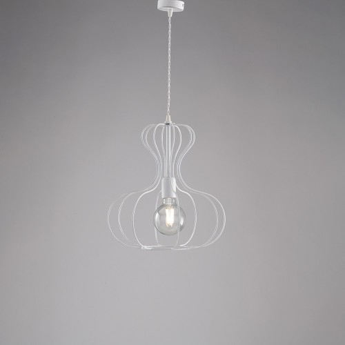 Lampadario a sospensione vintage bianco e argento 1 luce bon-291