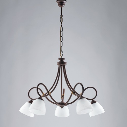 Classic rust wrought iron chandelier with 5 lights bon-311 glass