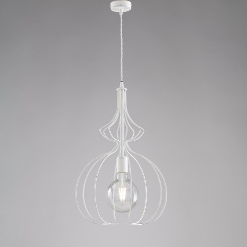 Vintage pendant chandelier white and silver 1 light bon-331