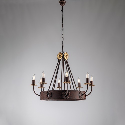 Antique rust and gold wrought iron chandelier 8 lights bon-349