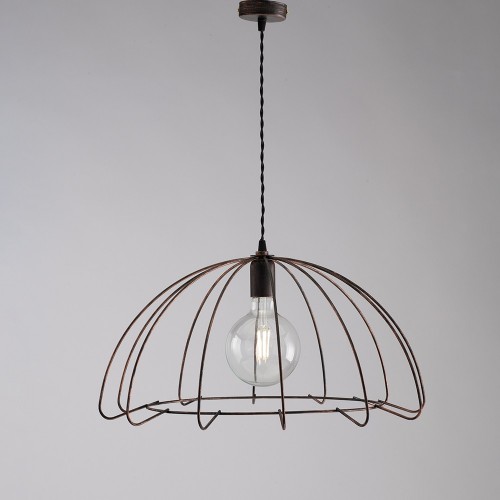 Suspension lamp in rust wrought iron 1 light bon-375