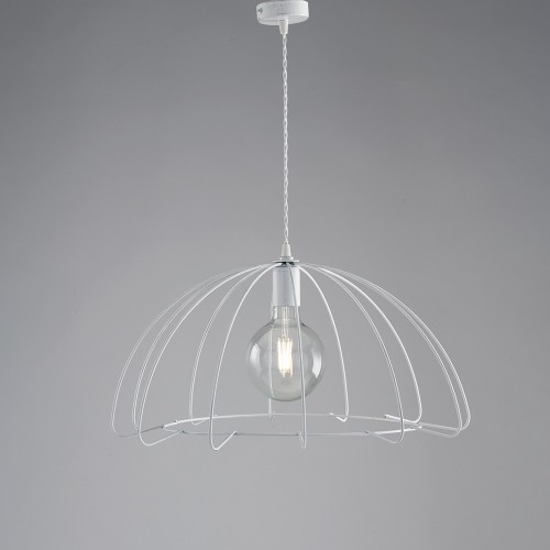 Suspension chandelier in white wrought iron 1 light bon-376