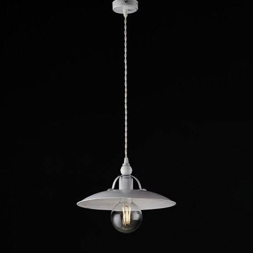 Suspension chandelier in white wrought iron 1 light bon-383