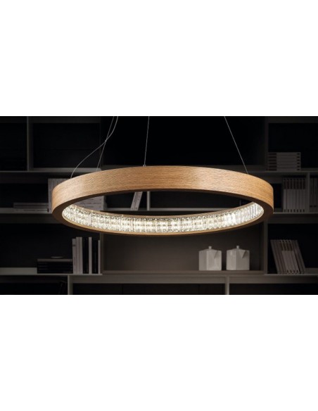 Lampadario a led sospensione in legno e cristallo design classico MS-063
