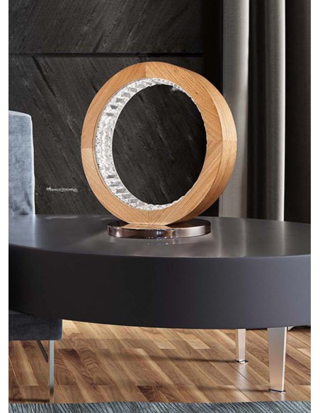 Lampada da tavolo a led in legno e cristallo design classico rotonda MS-065