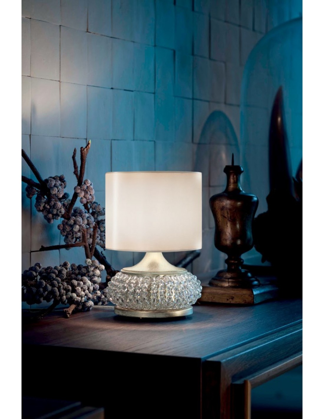 Lampada da comodino abat jour in cristallo classico con perle MS-177