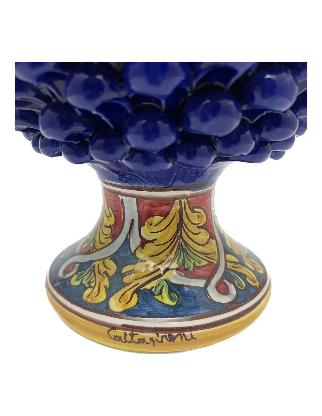 Pigna Blu H cm 35 con piede decorato in Ceramica di Caltagirone Fatta a Mano