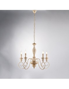 Lampadario in legno bianco e tortora shabby chic 5 luci bon-481