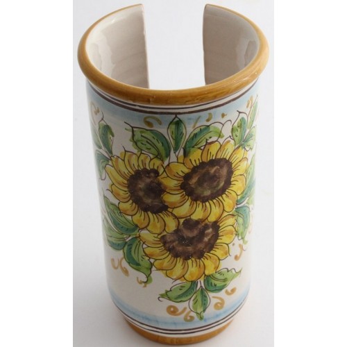 Large hand-decorated ceramic cup holder Girasole art 17