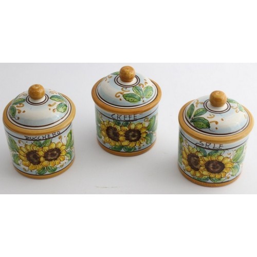 Set of coffee sugar salt cans in hand-decorated ceramic Girasole art 8