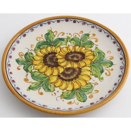 Small hand-decorated ceramic plate Girasole art 14