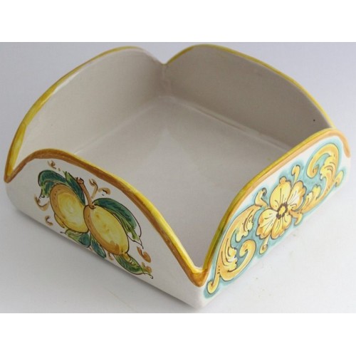 Square hand-decorated ceramic napkin holder Limoni Art 9