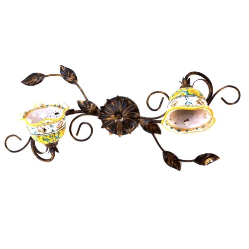 2 lights wrought iron ceiling lamp with ceramic Martina-PL2