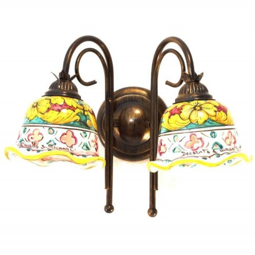 Applique 2 lights in wrought iron with ceramic Giulia-AP2